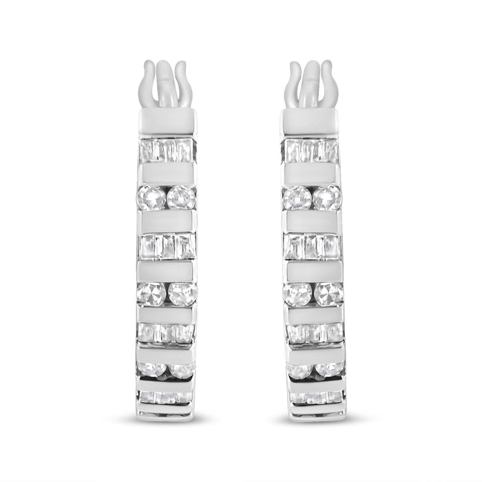 Aretes de aro con diamantes redondos y talla baguette de 1 ct. p.t. en oro de 10K, foto 3