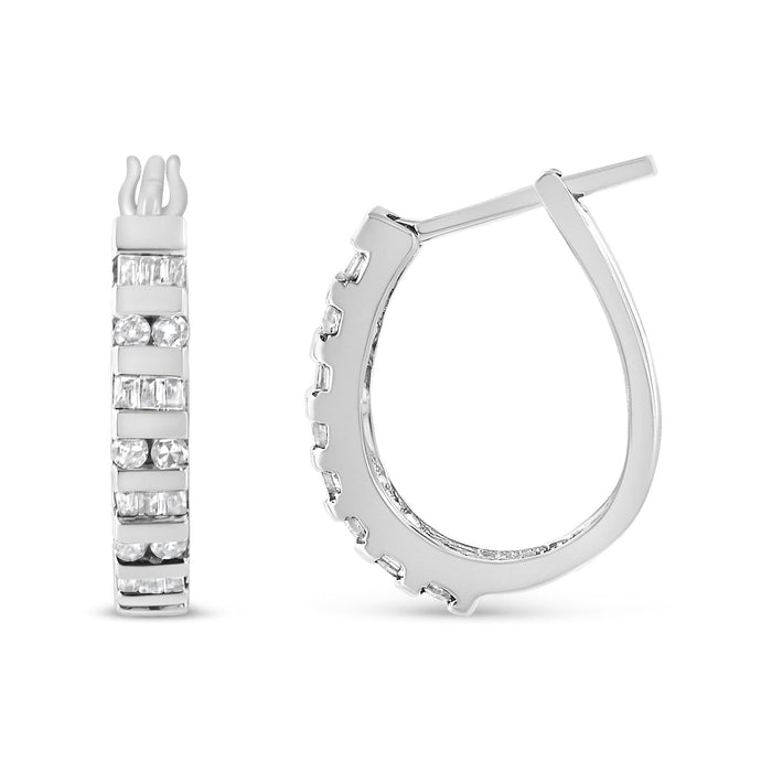 Aretes de aro con diamantes redondos y talla baguette de 1 ct. p.t. en oro de 10K, foto 7