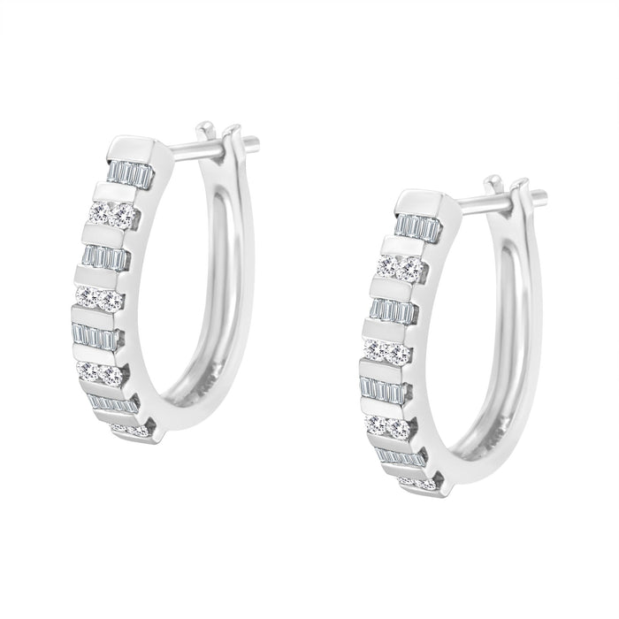 Aretes de aro con diamantes redondos y talla baguette de 1 ct. p.t. en oro de 10K, foto 9