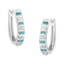 Aretes de aro con diamantes redondos y baguette azules de 0.50 ct. p.t. en oro blanco de 10K, foto 1