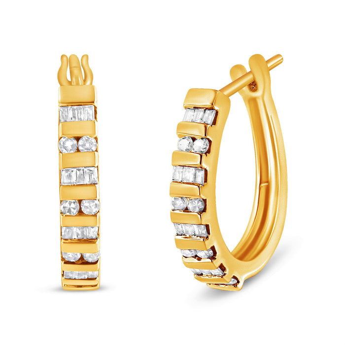 Aretes de aro con diamantes redondos y talla baguette de 1 ct. p.t. en oro de 10K, foto 2