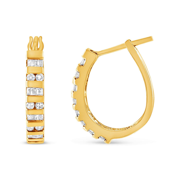 Aretes de aro con diamantes redondos y talla baguette de 1 ct. p.t. en oro de 10K, foto 8