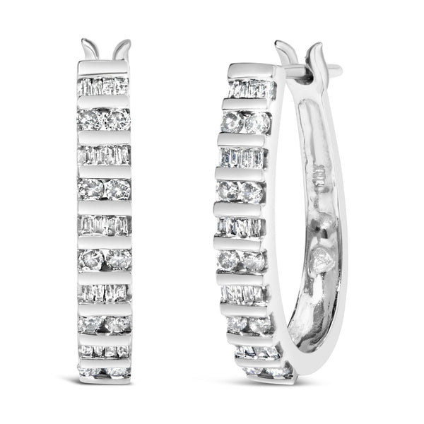 1 Ct. T.W. Alternating Diamond U Hoop Earrings in 10K Gold, photo 2