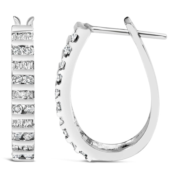 1 Ct. T.W. Alternating Diamond U Hoop Earrings in 10K Gold, photo 8