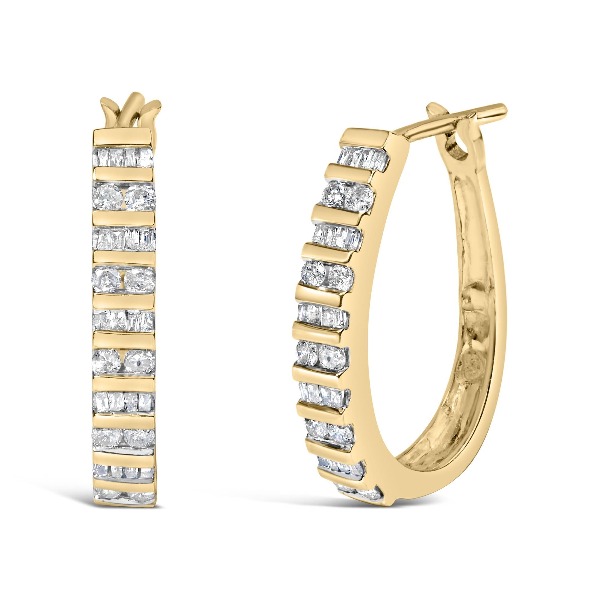 1 Ct. T.W. Alternating Diamond U Hoop Earrings in 10K Gold, photo 1