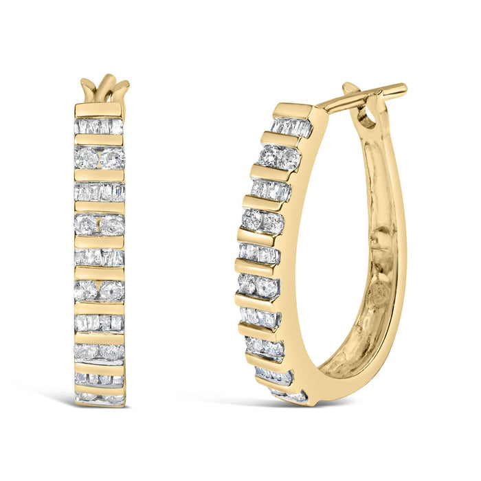 1 Ct. T.W. Alternating Diamond U Hoop Earrings in 10K Gold, photo 1