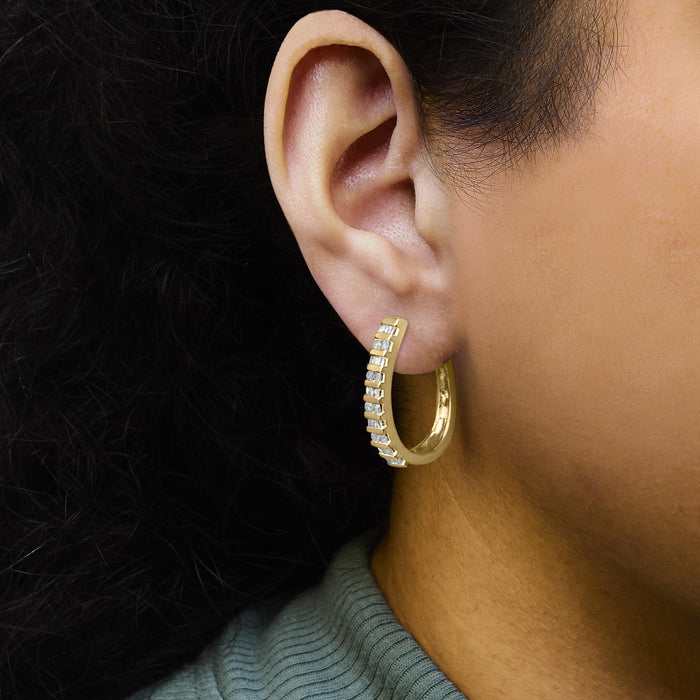 1 Ct. T.W. Alternating Diamond U Hoop Earrings in 10K Gold, photo 5