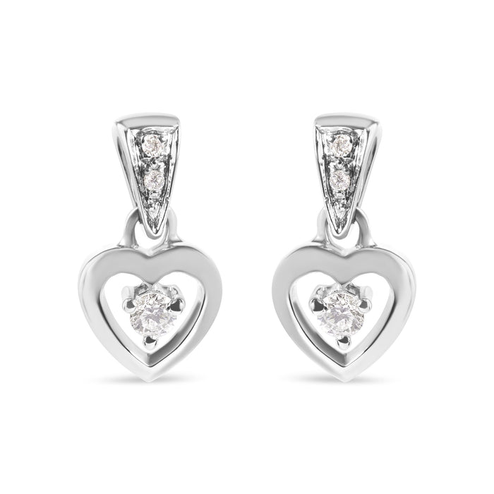 Aretes de botón colgantes de corazón con diamantes de 1/6 ct. p.t. en oro blanco de 14K, foto 1