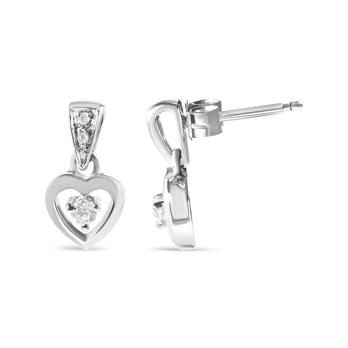 Aretes de botón colgantes de corazón con diamantes de 1/6 ct. p.t. en oro blanco de 14K, foto 4