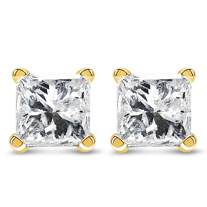 Aretes de botón solitarios de 4 garras con diamantes certificados por IGI de 3/8 ct. p.t. en oro amarillo de 14K, foto 1