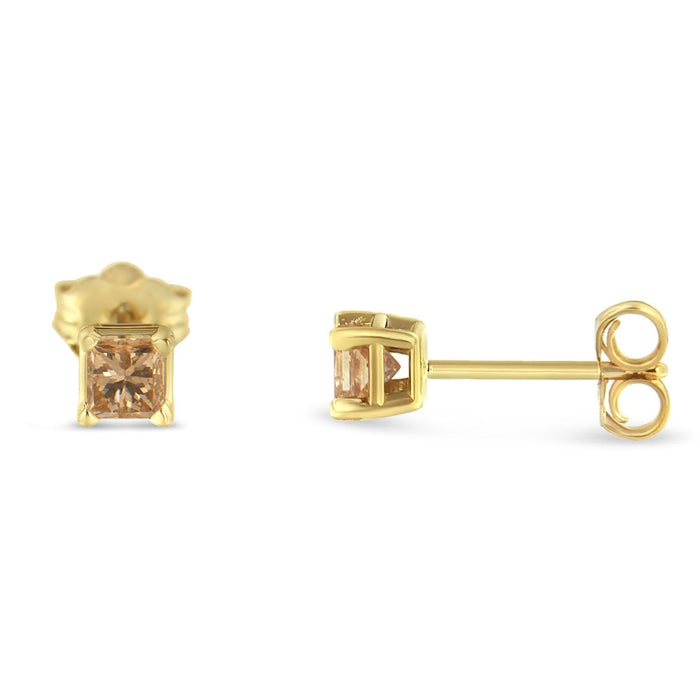 Aretes de botón solitarios de 4 garras con diamantes certificados por IGI de 3/8 ct. p.t. en oro amarillo de 14K, foto 2