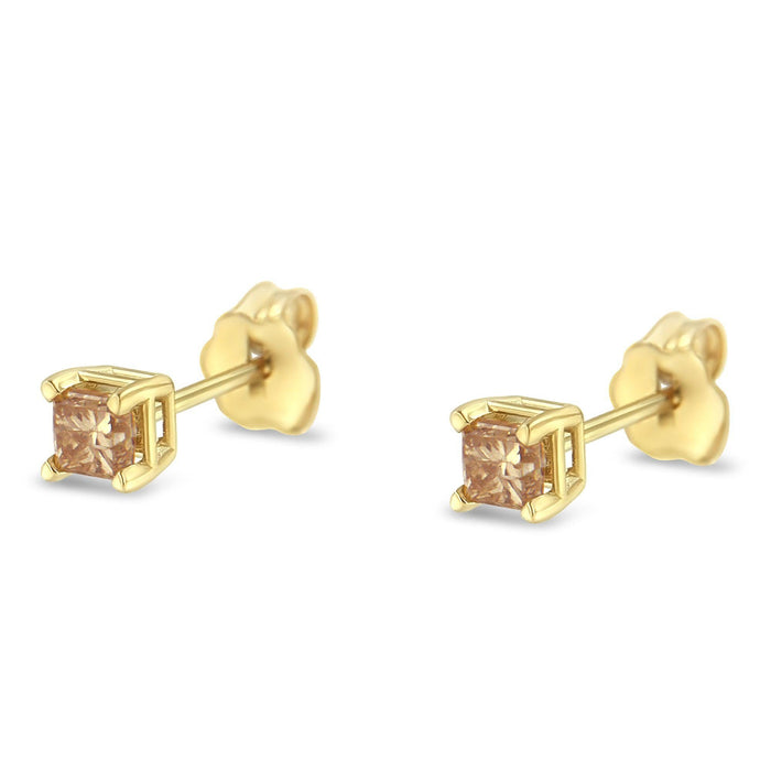 Aretes de botón solitarios de 4 garras con diamantes certificados por IGI de 3/8 ct. p.t. en oro amarillo de 14K, foto 4