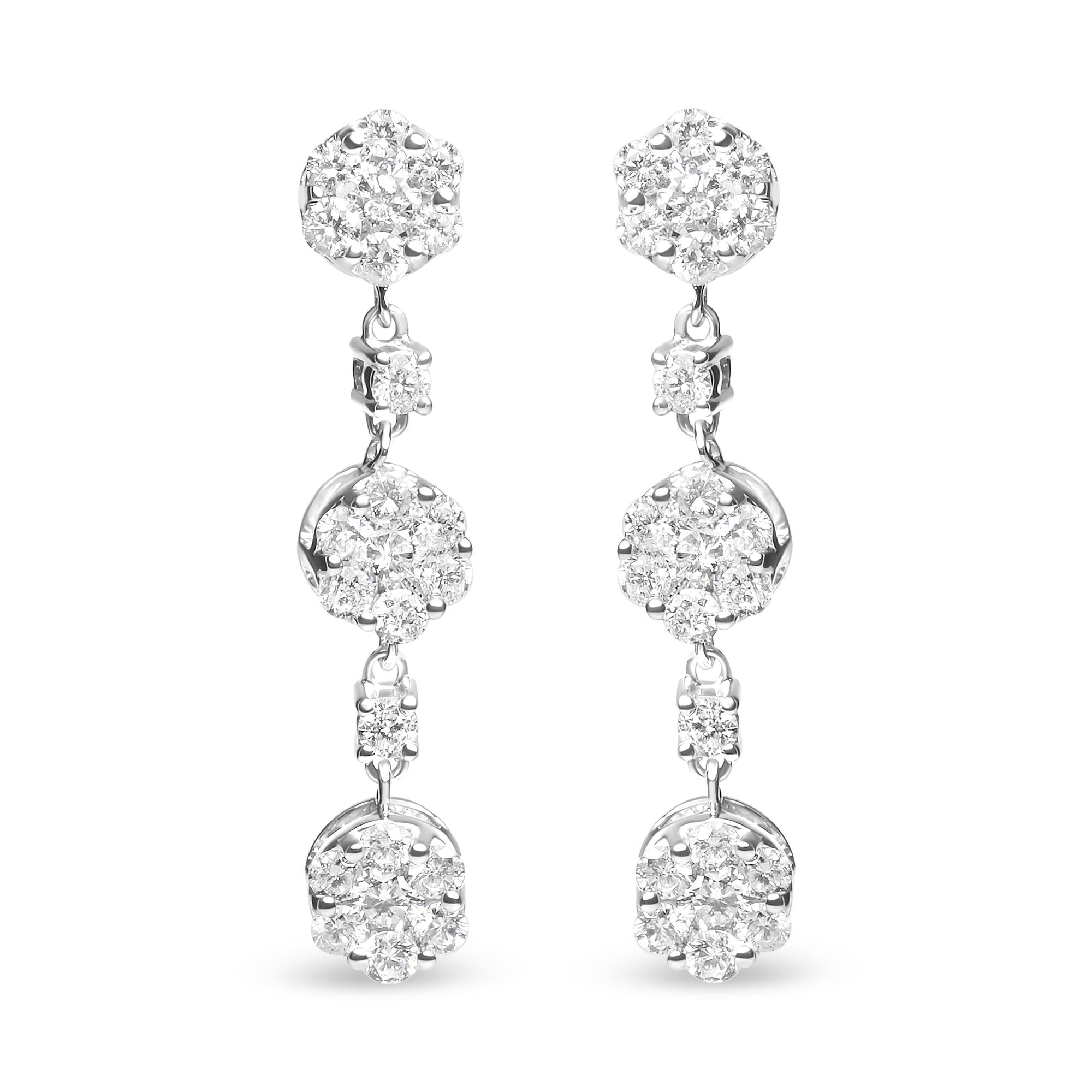 2 Ct. T.W. Diamond Composite Cluster Floral Drop Earrings in 14K White Gold, photo 1