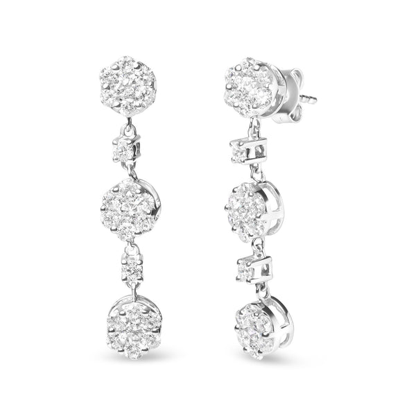 2 Ct. T.W. Diamond Composite Cluster Floral Drop Earrings in 14K White Gold, photo 2