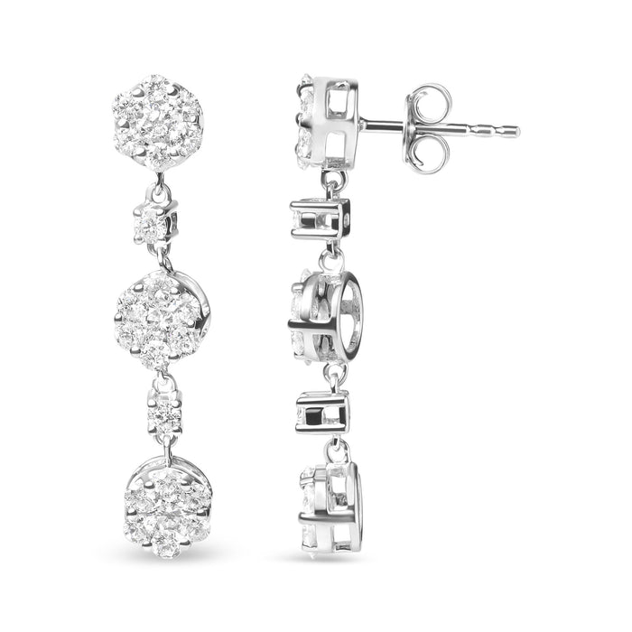 2 Ct. T.W. Diamond Composite Cluster Floral Drop Earrings in 14K White Gold, photo 4
