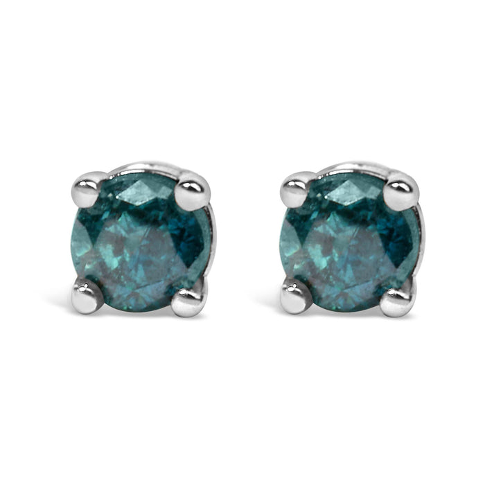 Aretes de botón clásicos de 4 garras con diamantes redondos de 0.15 ct. p.t. en plata de ley, foto 1