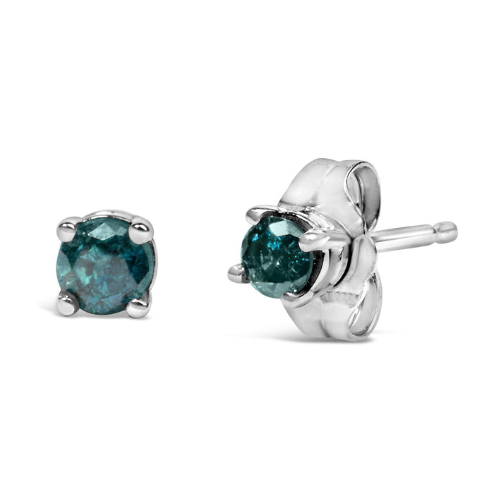 Aretes de botón clásicos de 4 garras con diamantes redondos de 0.15 ct. p.t. en plata de ley, foto 3