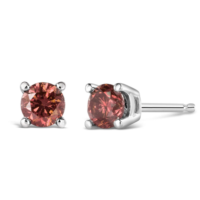 Aretes de botón solitarios de 4 garras con diamantes rosados tratados redondos de talla brillante en oro de 14K, foto 4