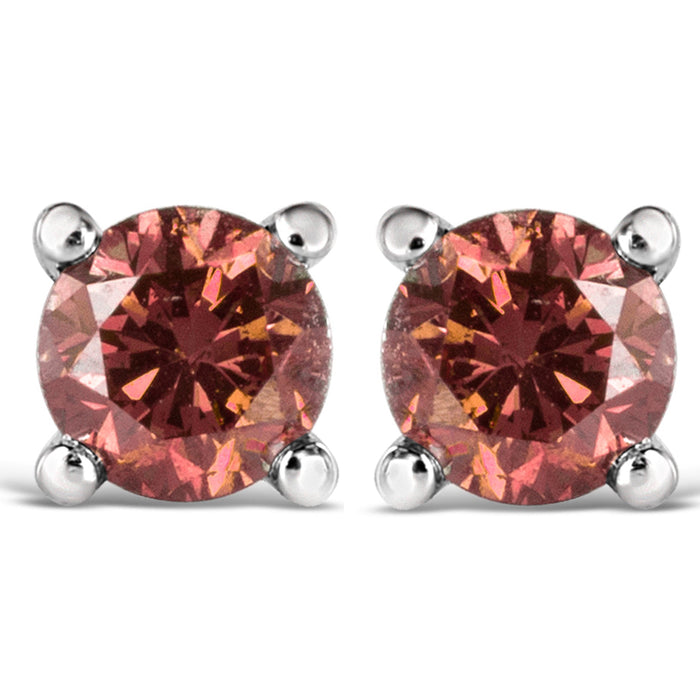 Aretes de botón solitarios de 4 garras con diamantes rosados tratados redondos de talla brillante en oro de 14K, foto 12