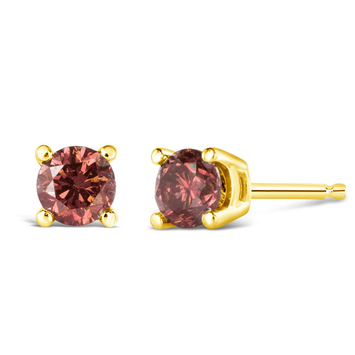 Aretes de botón solitarios de 4 garras con diamantes rosados tratados redondos de talla brillante en oro de 14K, foto 3