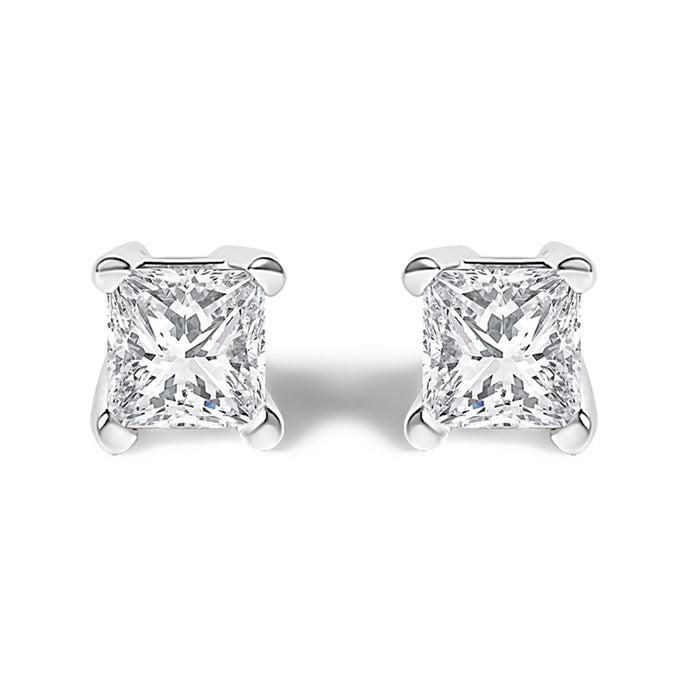 Aretes de botón solitario con diamantes talla princesa de 1/4 ct. p.t. en plata de ley, foto 1