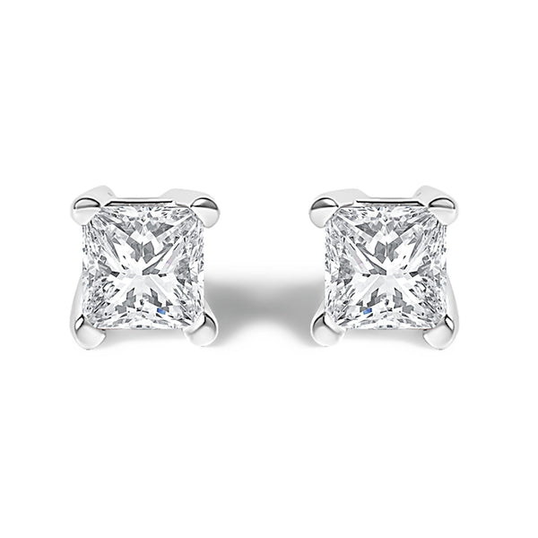 Princess-Cut Lab-Grown Diamond Solitaire Stud Earrings in 14K White Gold, photo 2