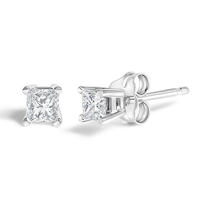 Aretes de botón solitario con diamantes talla princesa de 1/4 ct. p.t. en plata de ley, foto 2