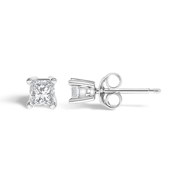 Aretes de botón solitario con diamantes talla princesa de 1/4 ct. p.t. en plata de ley, foto 4