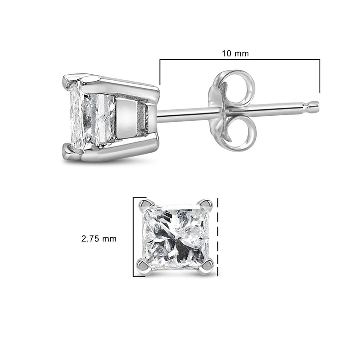 Aretes de botón solitario con diamantes talla princesa de 1/4 ct. p.t. en plata de ley, foto 5