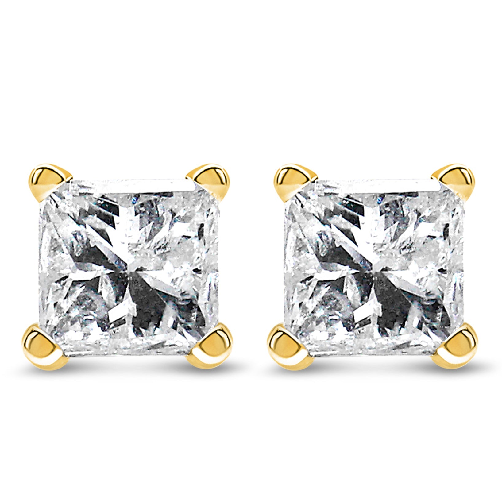 Aretes de botón solitarios de 4 garras con diamantes certificados AGS de 1/4 ct. p.t. en oro amarillo de 14K, foto 1