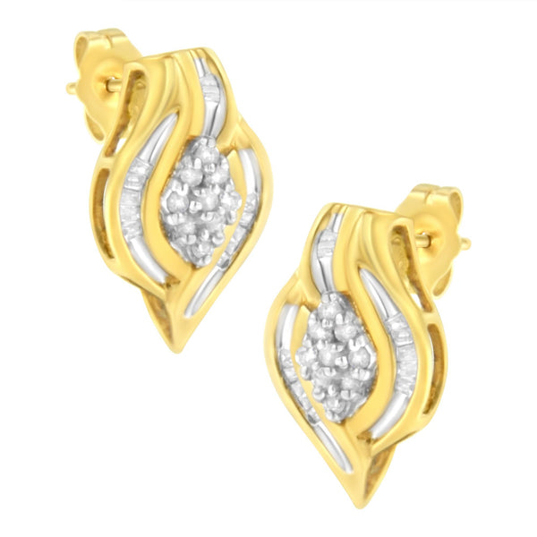 1/3 Ct. T.W. Round-Cut Diamond Cluster and Swirl Stud Earrings in 10K Yellow Gold, photo 1