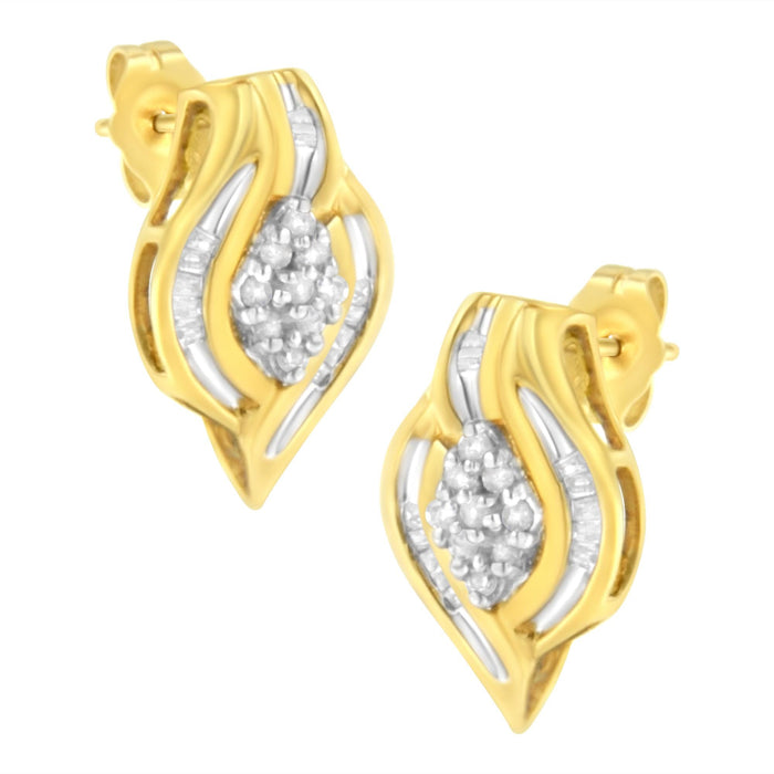 Aretes de botón de racimo y remolino con diamantes redondos de 1/3 ct. p.t. en oro amarillo de 10K, foto 1