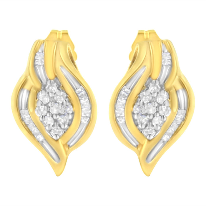 Aretes de botón de racimo y remolino con diamantes redondos de 1/3 ct. p.t. en oro amarillo de 10K, foto 4