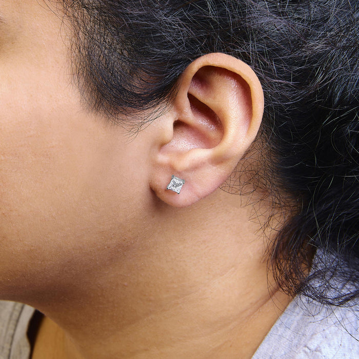Princess-Cut Lab-Grown Diamond Solitaire Stud Earrings in 14K White Gold, photo 7