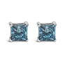 Aretes de botón solitarios con diamantes azules cultivados en laboratorio de 1 ct. p.t. en oro blanco de 14K, foto 1