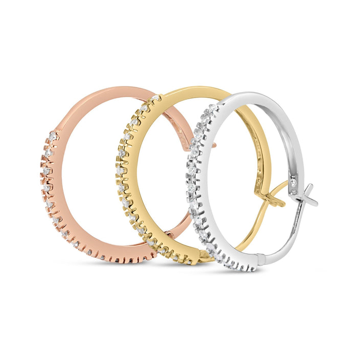 Aretes de aro triple con diamantes de 1/3 ct. p.t. en oro tricolor de 14K, foto 2