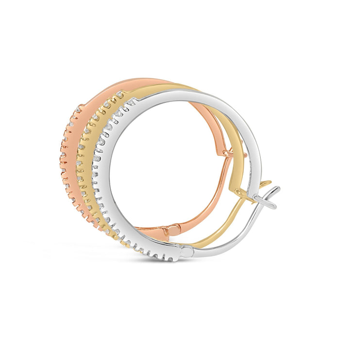 Aretes de aro triple con diamantes de 1/3 ct. p.t. en oro tricolor de 14K, foto 4