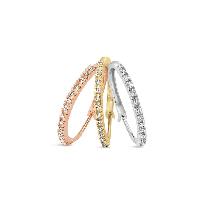 Aretes de aro triple con diamantes de 1/3 ct. p.t. en oro tricolor de 14K, foto 5