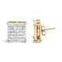 Aretes de botón con engaste invisible y diamantes talla princesa de 2 ct. p.t. en oro amarillo de 10K, foto 4