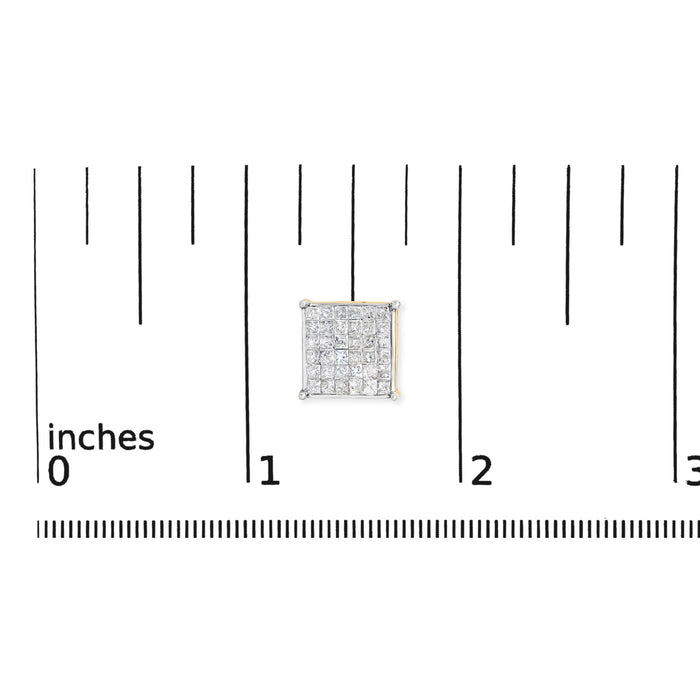 Aretes de botón con engaste invisible y diamantes talla princesa de 2 ct. p.t. en oro amarillo de 10K, foto 5