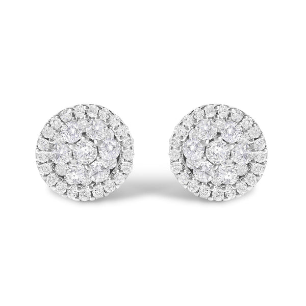 1 Ct. T.W. AGS Certified Brilliant-Cut Diamond Halo-Style Cluster Round Button Stud Earrings in 14K White Gold, photo 1