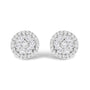 Aretes de botón redondos de racimo estilo halo con diamantes de 1 ct. p.t. certificados AGS en oro blanco de 14K, foto 1