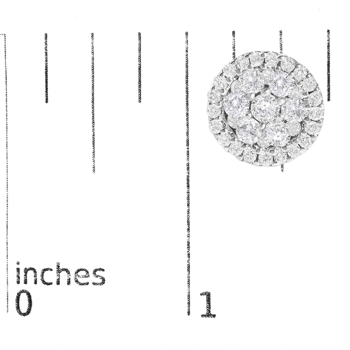 Aretes de botón redondos de racimo estilo halo con diamantes de 1 ct. p.t. certificados AGS en oro blanco de 14K, foto 7