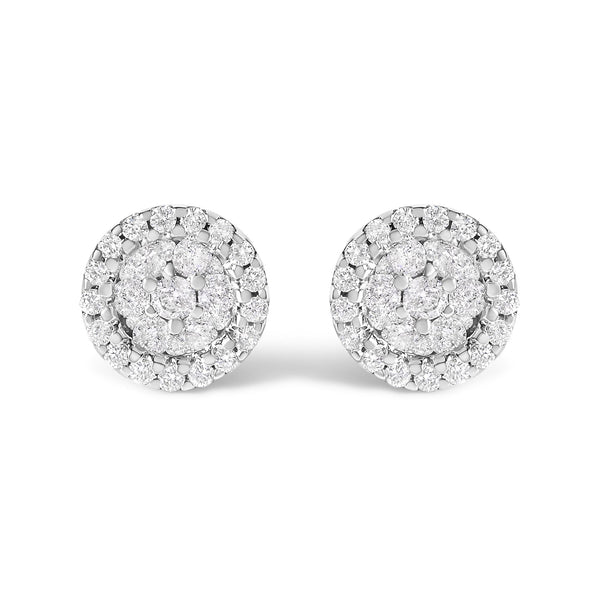 1/2 Ct. T.W. Brilliant-Cut Diamond Halo-Style Cluster Round Button Stud Earrings in 14K White Gold, photo 1