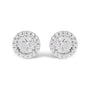 Aretes de botón redondos de racimo estilo halo con diamantes talla brillante de 1/2 ct. p.t. en oro blanco de 14K, foto 1
