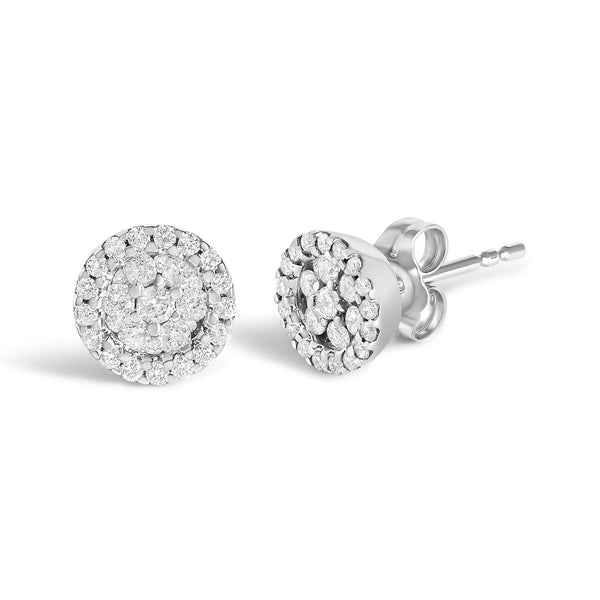 1/2 Ct. T.W. Brilliant-Cut Diamond Halo-Style Cluster Round Button Stud Earrings in 14K White Gold, photo 2