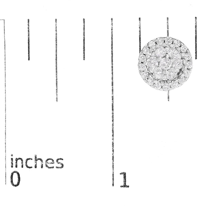Aretes de botón redondos de racimo estilo halo con diamantes talla brillante de 1/2 ct. p.t. en oro blanco de 14K, foto 6