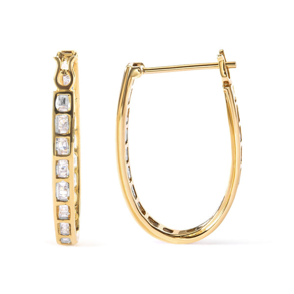 1 Ct. T.W. Round and Baguette-Cut Diamond U-Hoop Earrings in 10K Yellow Gold, photo 1