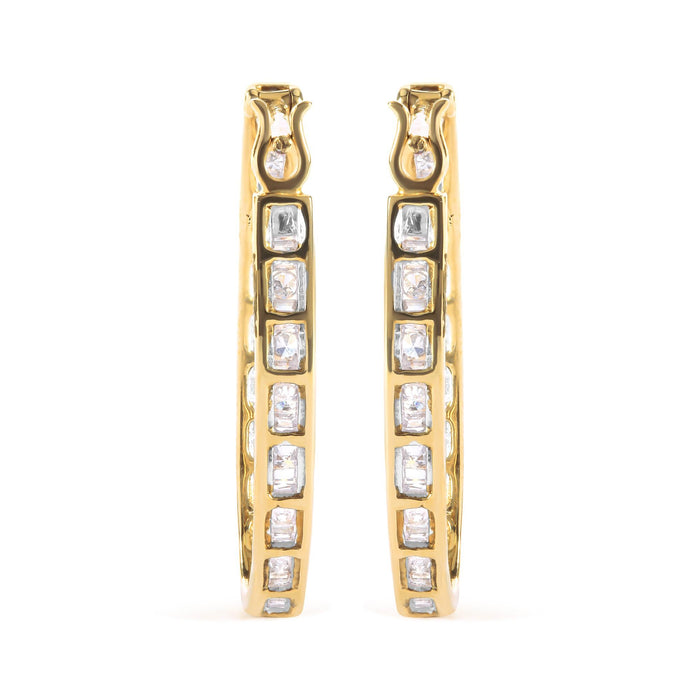 Aretes de aro en U con diamantes redondos y baguette de 1 ct. p.t. en oro amarillo de 10K, foto 4