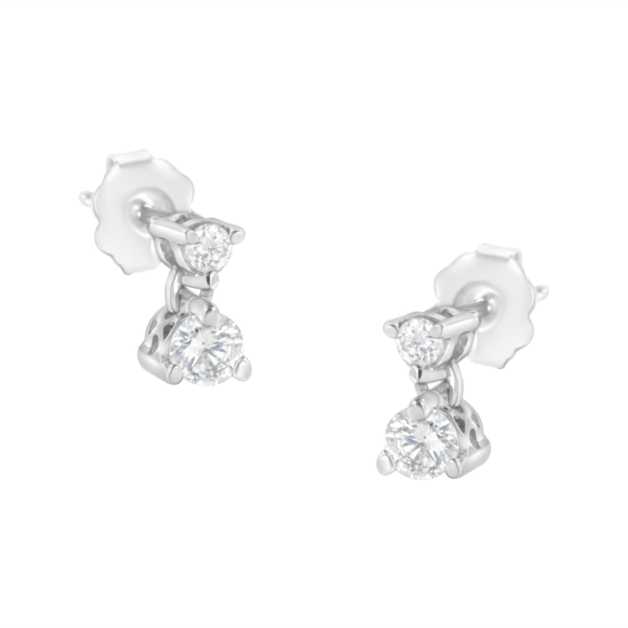 Aretes de botón colgantes con doble diamante de 1/2 ct. p.t. en oro blanco de 14K, foto 1